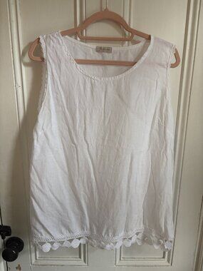 Bellambra Italy Linen Crochet Lace Trim Tank L